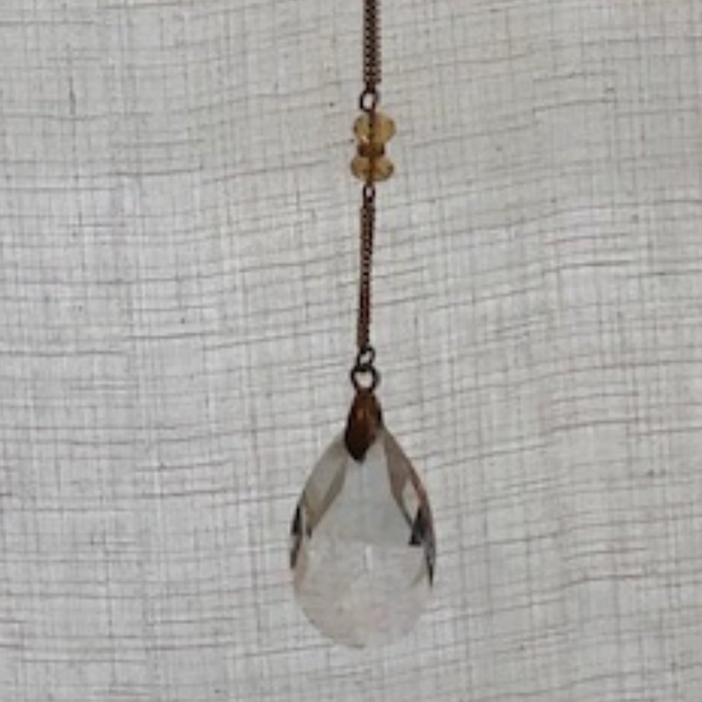 Rare Drop Glass Crystal w/Swarovski Amber Necklace